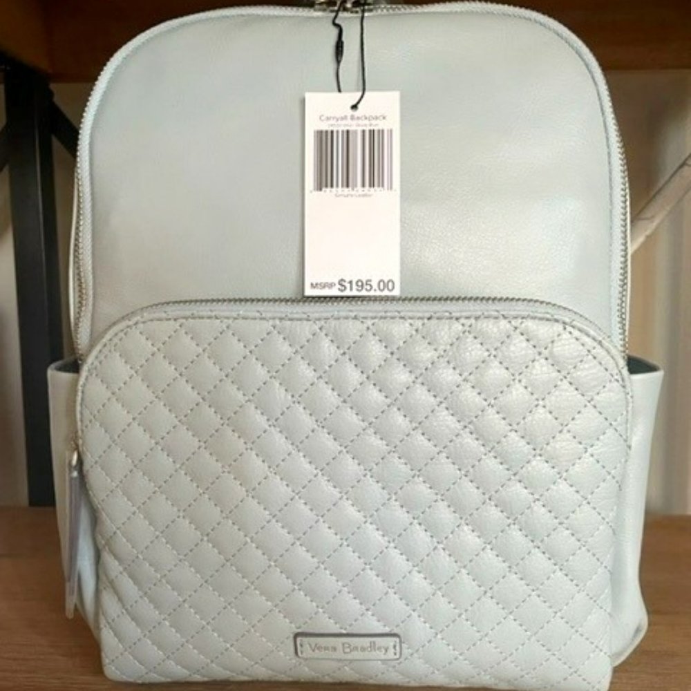 NWT Vera Bradley Small Backpack Genuine Leather Carryall Backpack Dusty Blue